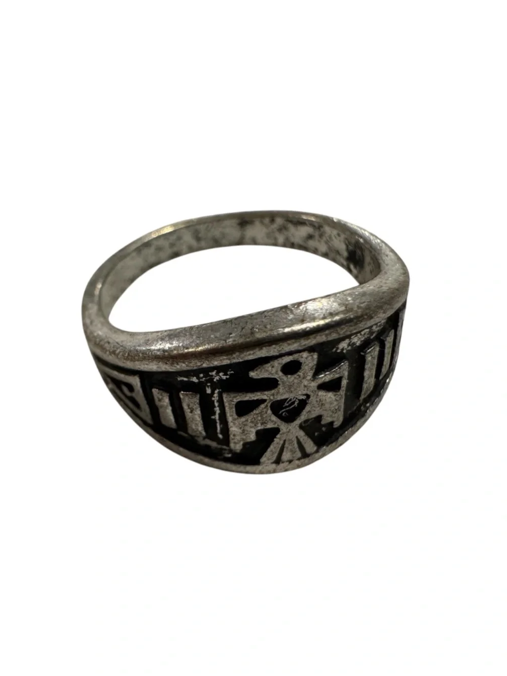 Silver-Tone Engraved Men's Signet Ring - Vintage Style
